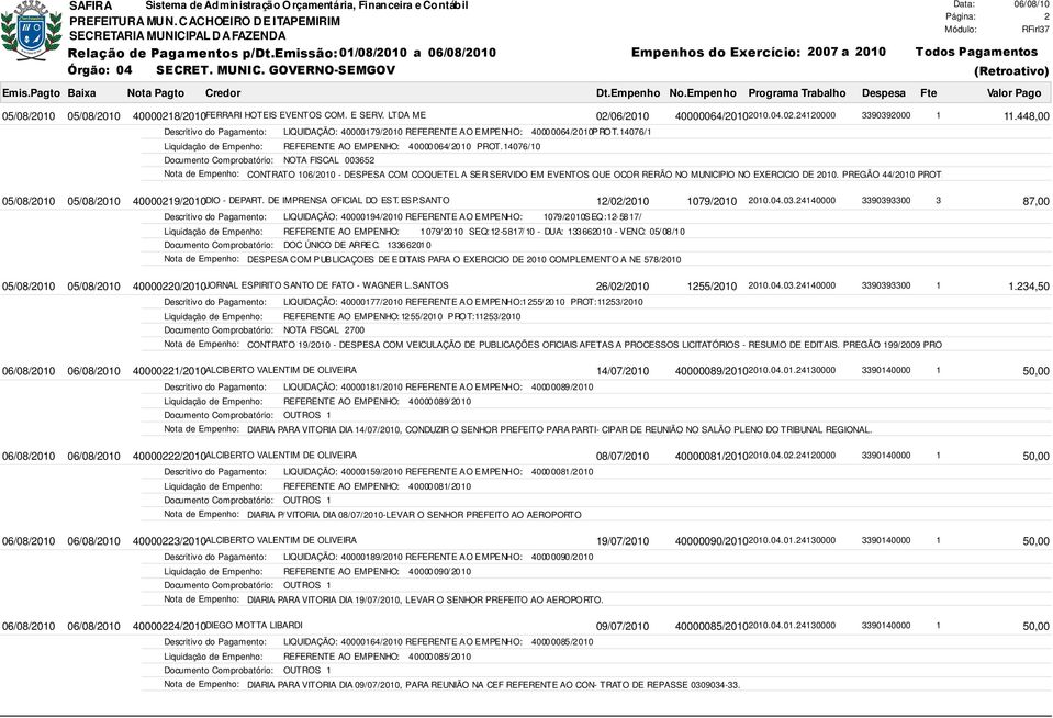 14076/10 CONTRATO 106/2010 - DESPESA COM COQUETEL A SER SERVIDO EM EVENTOS QUE OCOR RERÃO NO MUNICIPIO NO EXERCICIO DE 2010. PREGÃO 44/2010 PROT. 14076/2010.