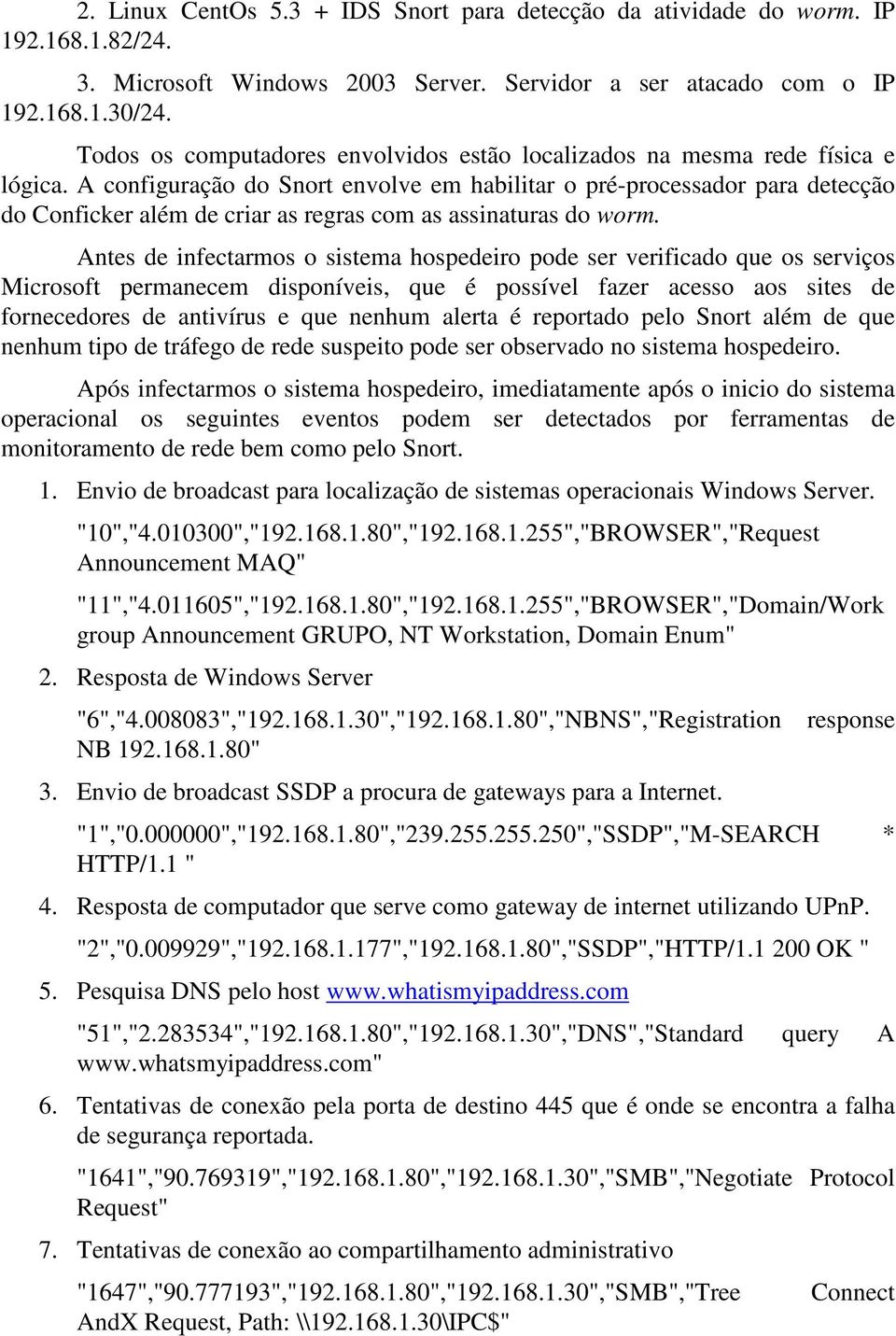 A configuração do Snort envolve em habilitar o pré-processador para detecção do Conficker além de criar as regras com as assinaturas do worm.