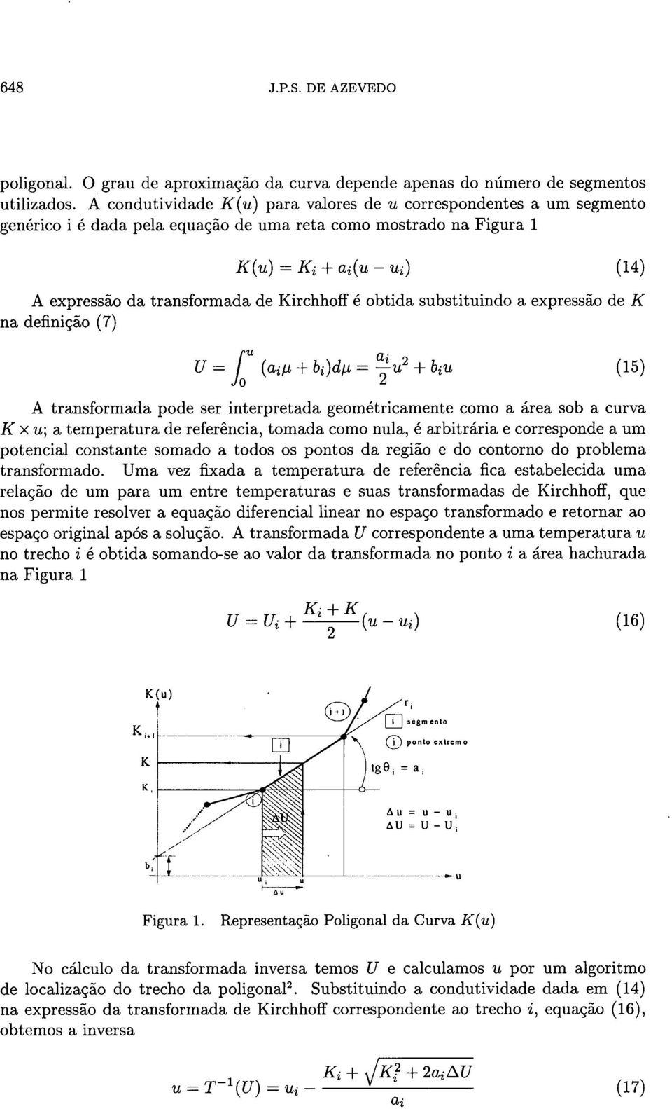 de Kirchhoff é obtida substituindo a expressiio de K na definiciio (7) A transformada pode ser interpretada geométricamente como a área sob a curva K x u; a temperatura de referencia, tomada como