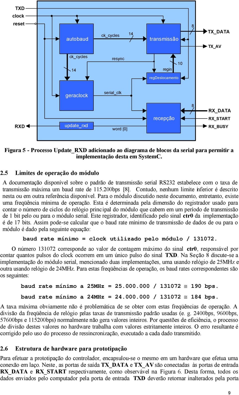 5 Limites de operação do módulo A documentação disponível sobre o padrão de transmissão serial RS232 estabelece com o taxa de transmissão máxima um baud rate de 115.200bps [8].