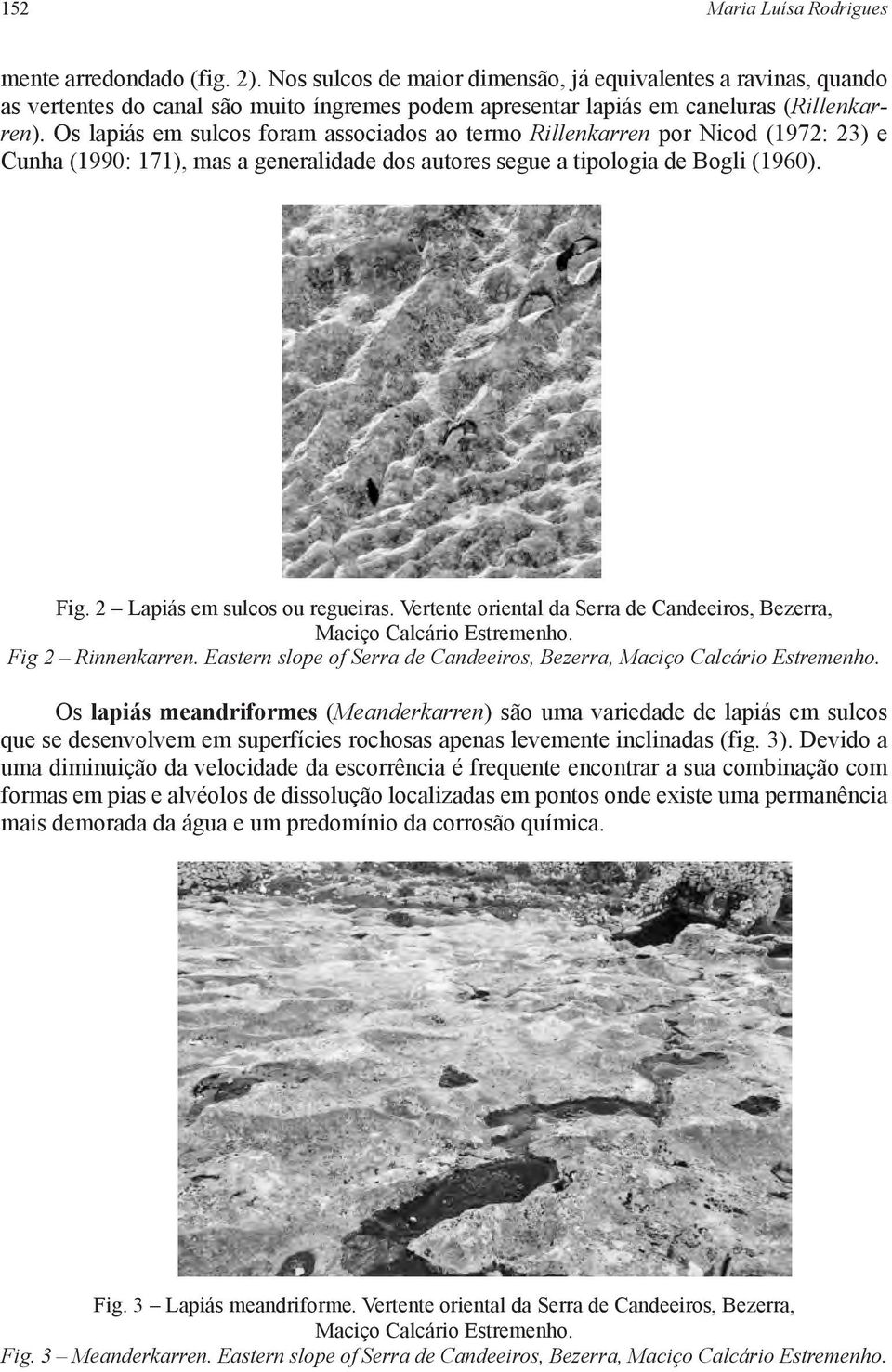 Os lapiás em sulcos foram associados ao termo Rillenkarren por Nicod (1972: 23) e Cunha (1990: 171), mas a generalidade dos autores segue a tipologia de Bogli (1960). Fig.