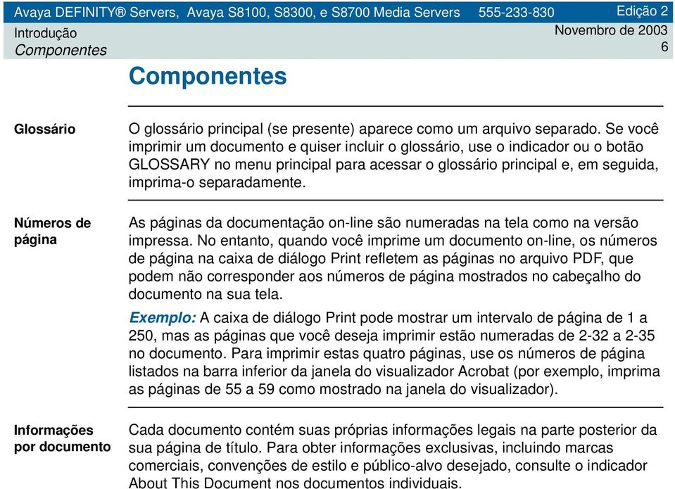 As páginas da documentação on-line são numeradas na tela como na versão impressa.