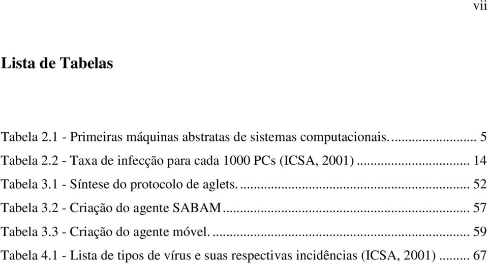 1 - Síntese do protocolo de aglets... 52 Tabela 3.2 - Criação do agente SABAM... 57 Tabela 3.
