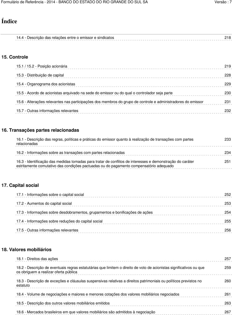 6 - Alterações relevantes nas participações dos membros do grupo de controle e administradores do emissor 231 15.7 - Outras informações relevantes 232 16. Transações partes relacionadas 16.