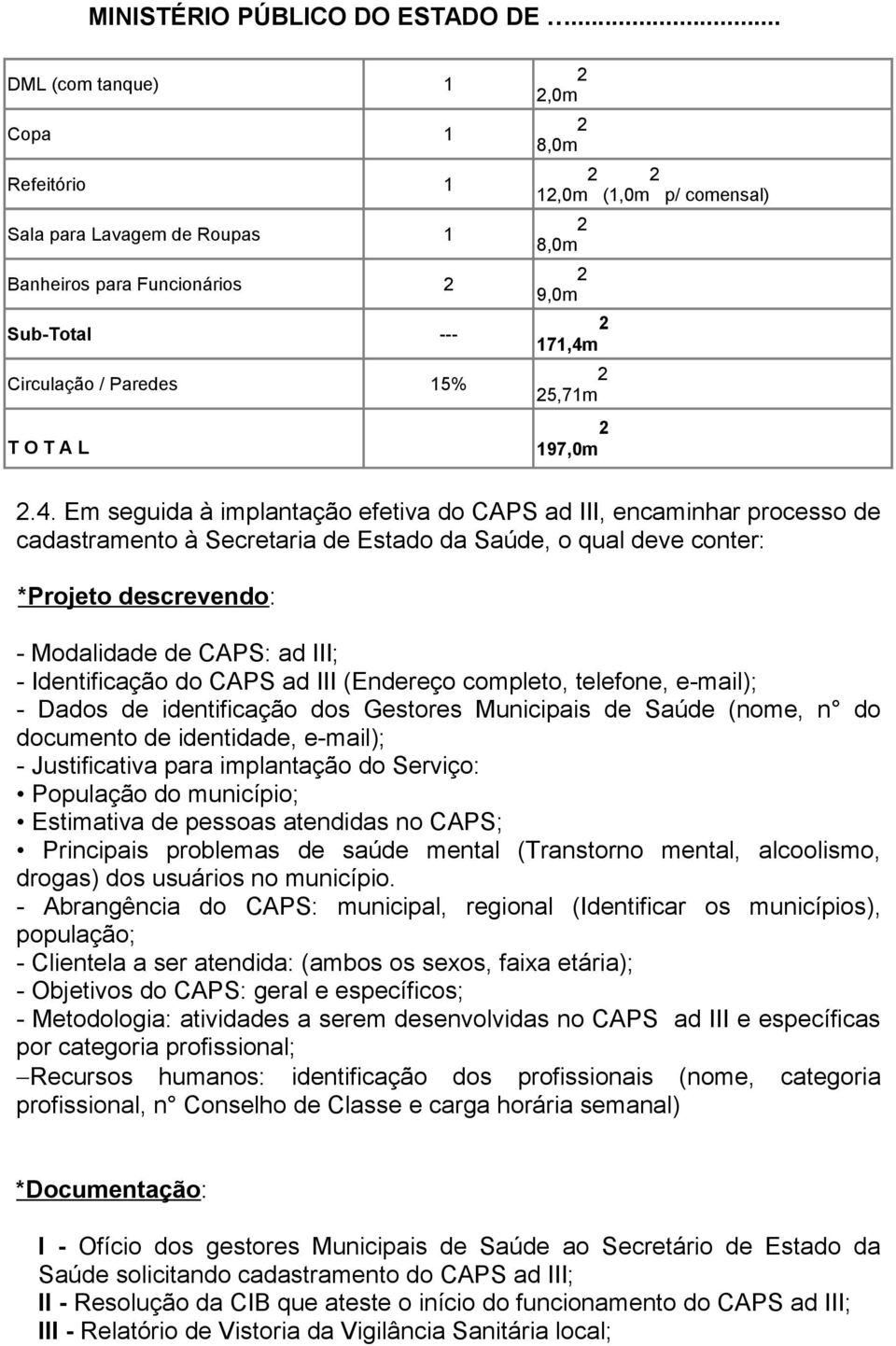 Em seguida à implantação efetiva do CAPS ad III, encaminhar processo de cadastramento à Secretaria de Estado da Saúde, o qual deve conter: *Projeto descrevendo: - Modalidade de CAPS: ad III; -