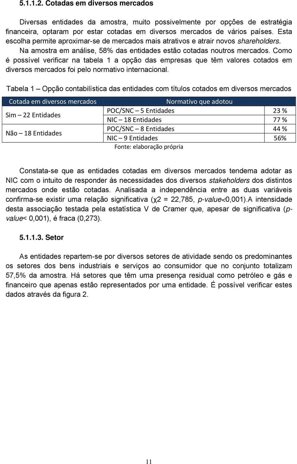 Como é possível verificar na tabela 1 a opção das empresas que têm valores cotados em diversos mercados foi pelo normativo internacional.