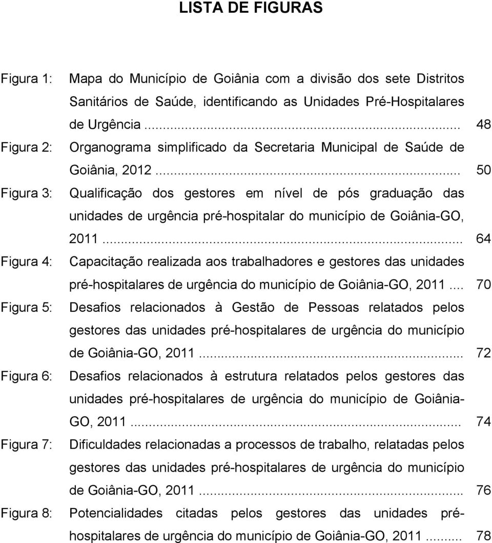 .. 50 Qualificação dos gestores em nível de pós graduação das unidades de urgência pré-hospitalar do município de Goiânia-GO, 2011.