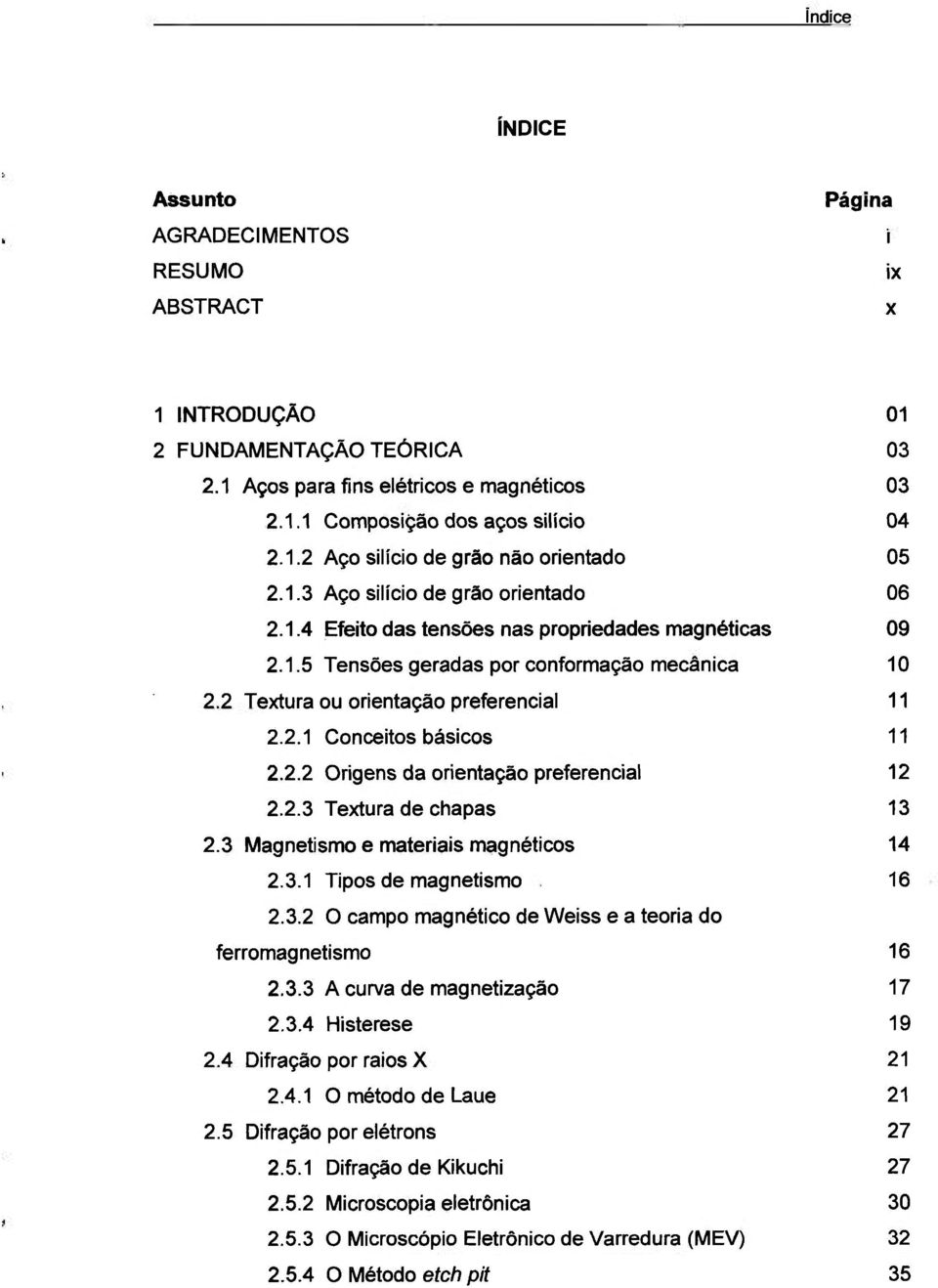 2.2 Origens da orientação preferencial 2.2.3 Textura de chapas 2.3 Magnetismo e materiais magnéticos 2.3.1 Tipos de magnetismo 01 03 03 04 05 06 09 10 11 11 12 13 14 16 2.3.2 O campo magnético de Weiss e a teoria do ferromagnetismo 2.