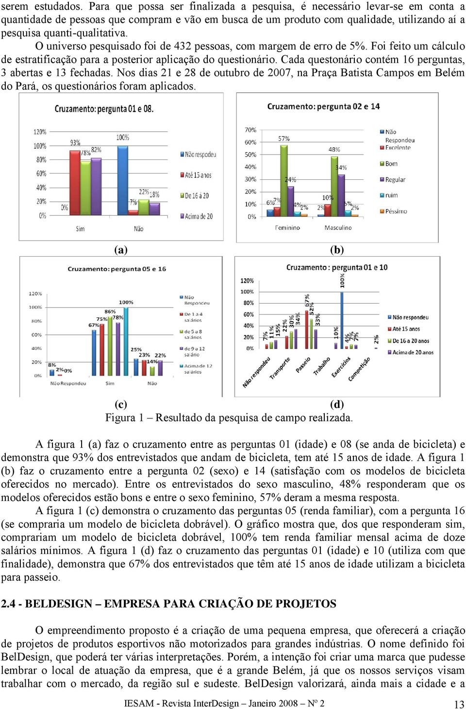 O universo pesquisado foi de 432 pessoas, com margem de erro de 5%. Foi feito um cálculo de estratificação para a posterior aplicação do questionário.