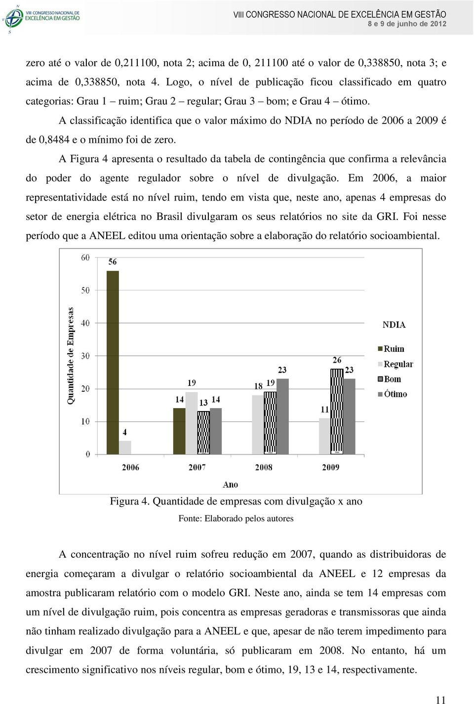 A classificação identifica que o valor máximo do NDIA no período de 2006 a 2009 é de 0,8484 e o mínimo foi de zero.