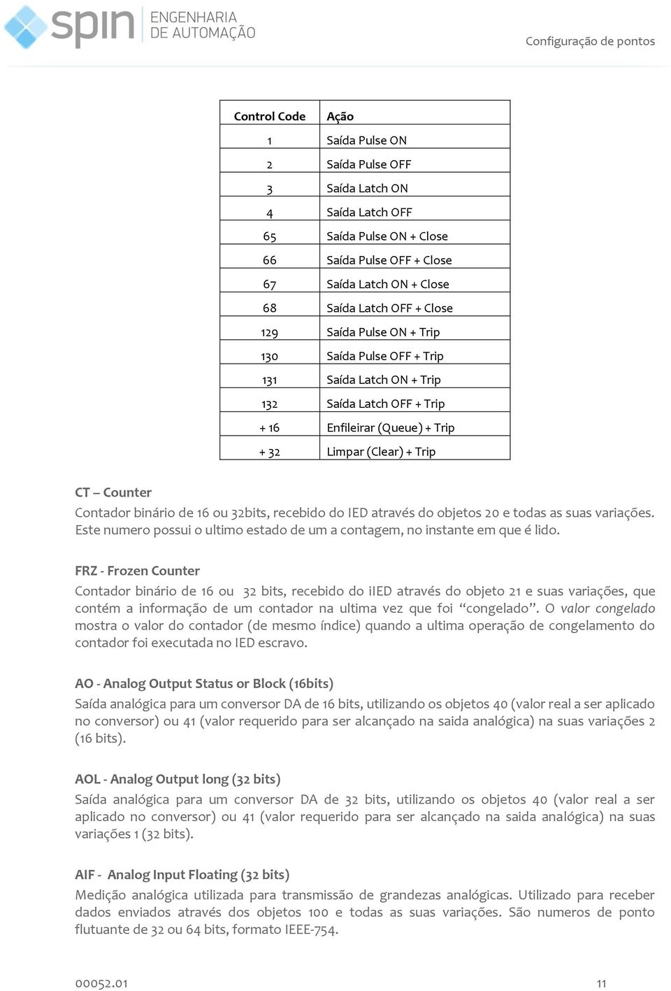 Contador binário de 16 ou 32bits, recebido do IED através do objetos 20 e todas as suas variações. Este numero possui o ultimo estado de um a contagem, no instante em que é lido.