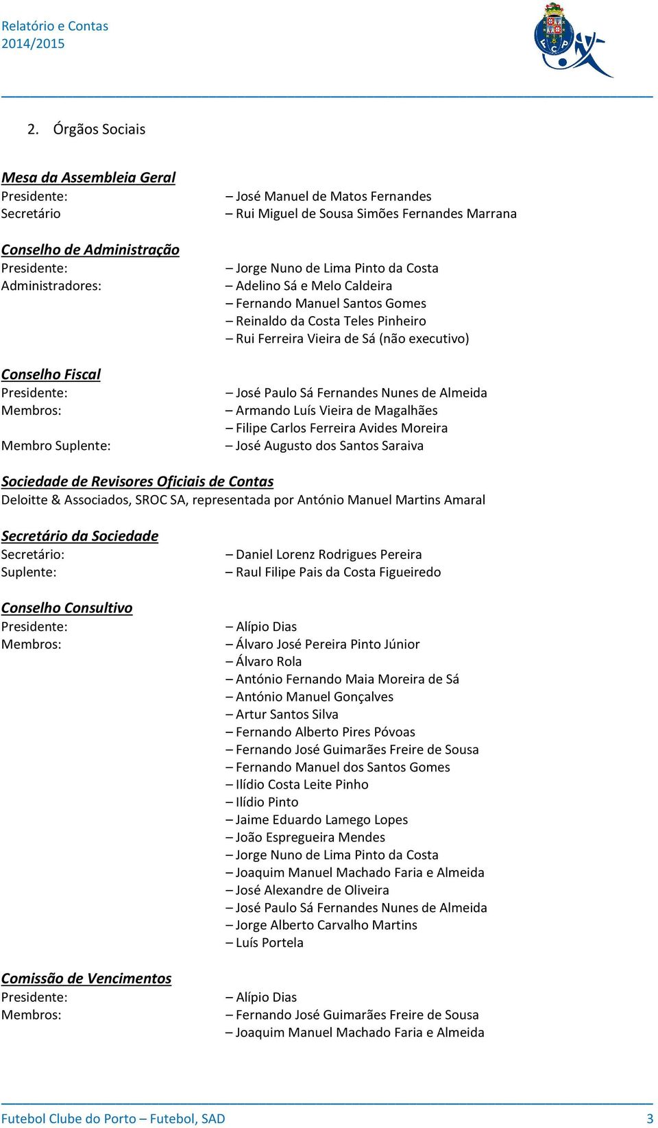 de Sá (não executivo) José Paulo Sá Fernandes Nunes de Almeida Armando Luís Vieira de Magalhães Filipe Carlos Ferreira Avides Moreira José Augusto dos Santos Saraiva Sociedade de Revisores Oficiais