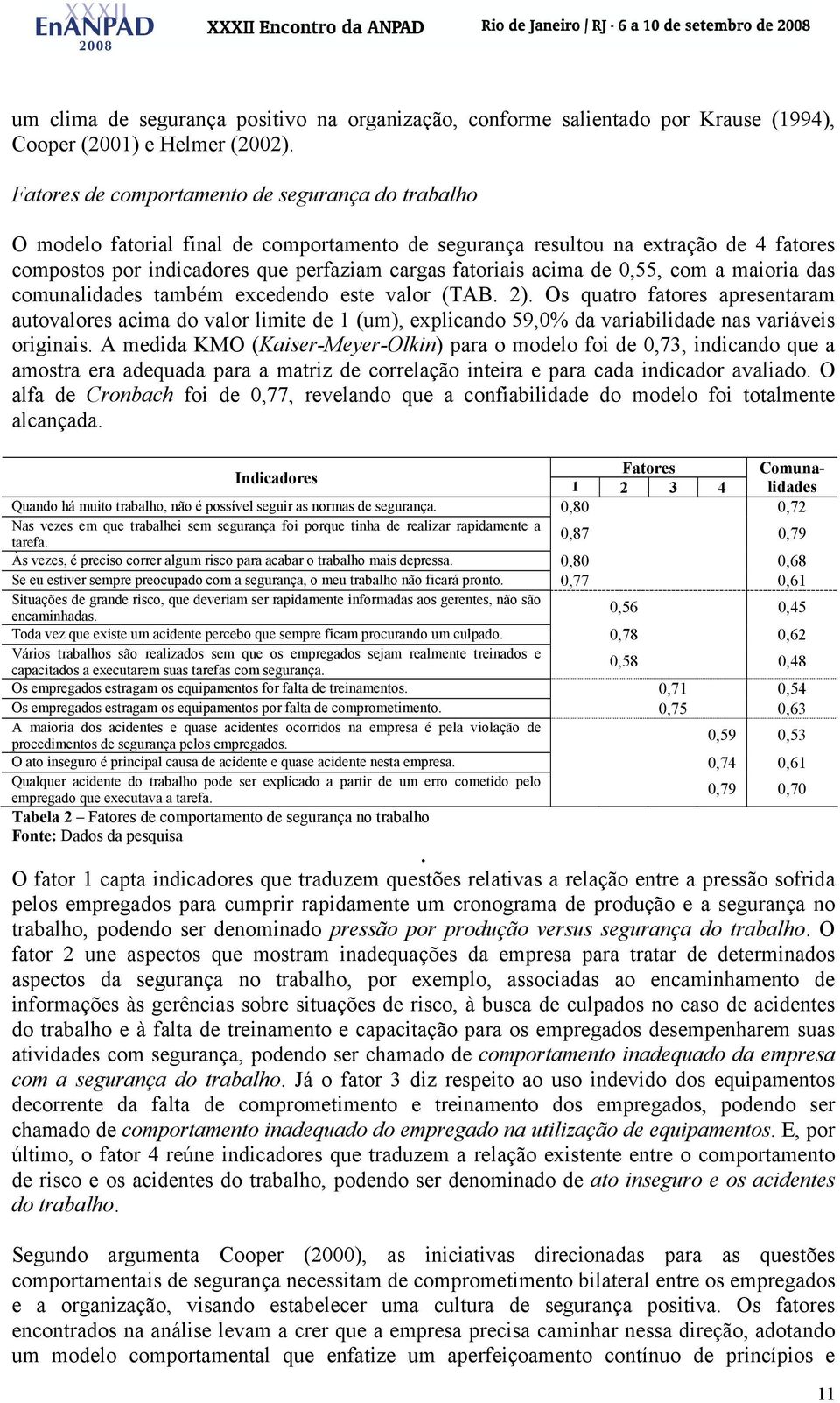 acima de 0,55, com a maioria das comunalidades também excedendo este valor (TAB. 2).