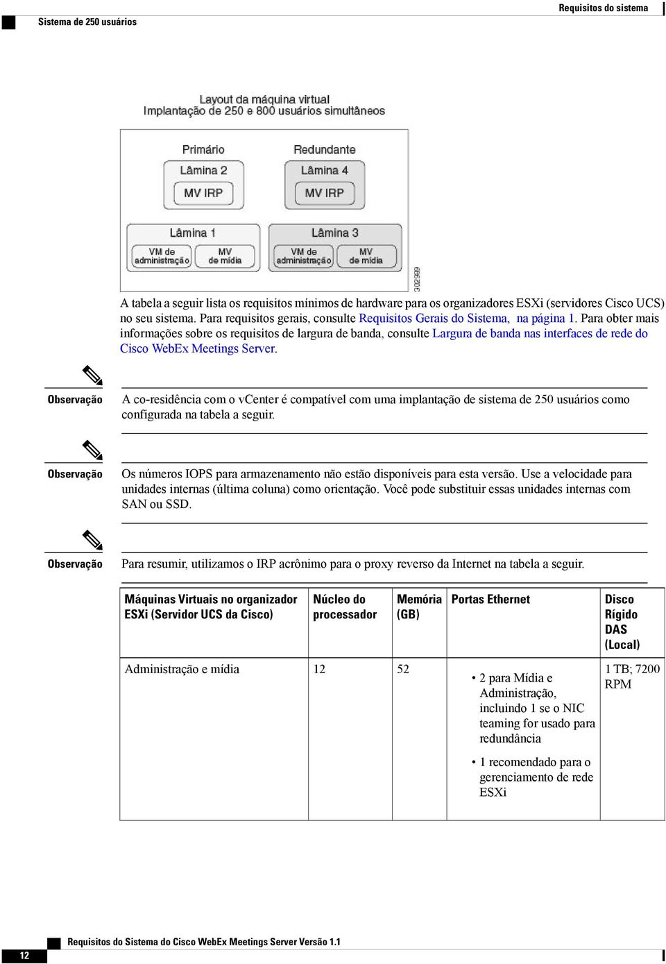 Para obter mais informações sobre os requisitos de largura de banda, consulte Largura de banda nas interfaces de rede do Cisco WebEx Meetings Server.