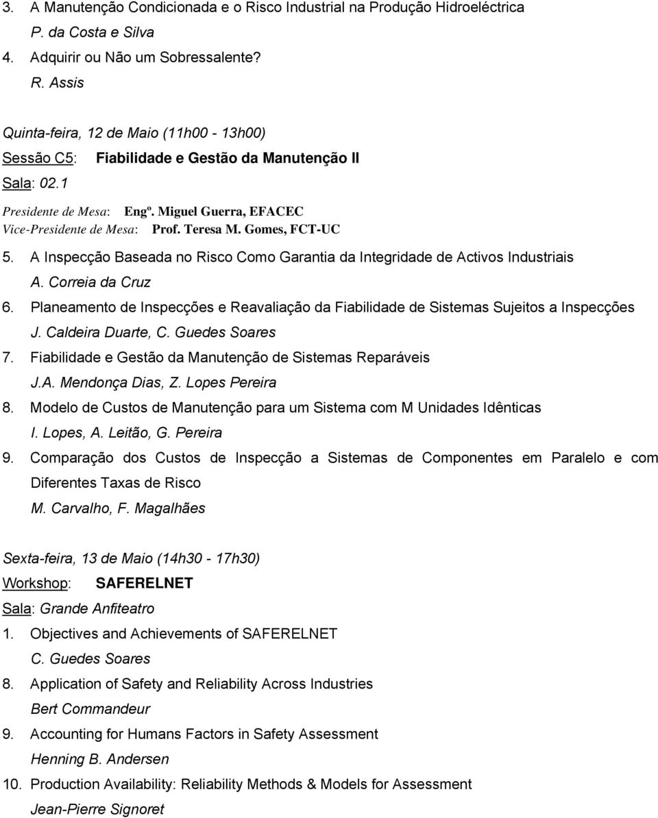 Planeamento de Inspecções e Reavaliação da Fiabilidade de Sistemas Sujeitos a Inspecções J. Caldeira Duarte, C. Guedes Soares 7. Fiabilidade e Gestão da Manutenção de Sistemas Reparáveis J.A.