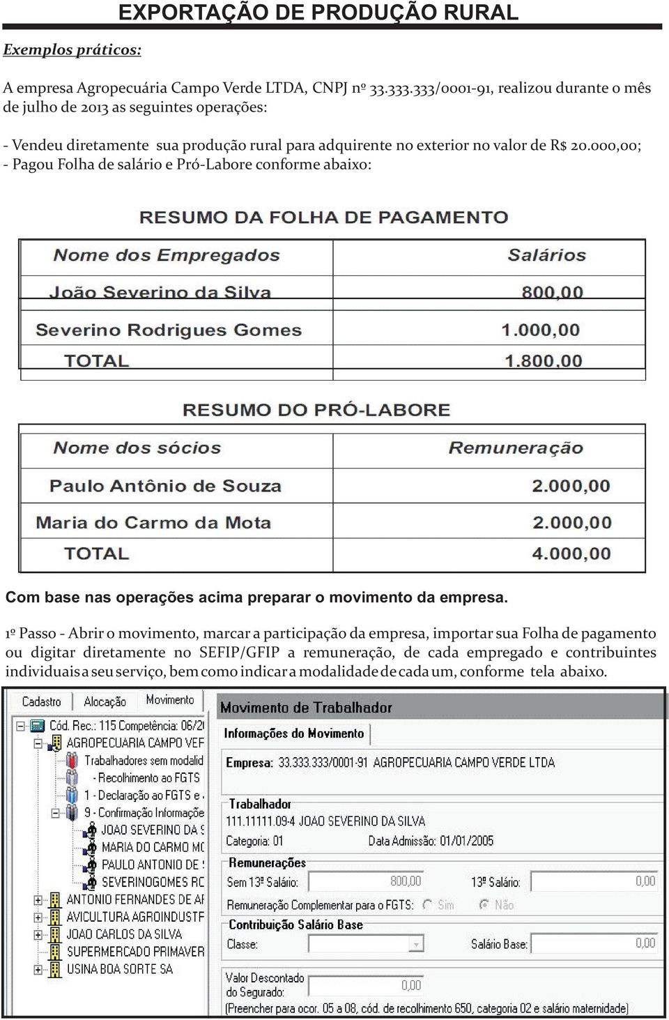 000,00; - Pagou Folha de salário e Pró-Labore conforme abaixo: Com base nas operações acima preparar o movimento da empresa.