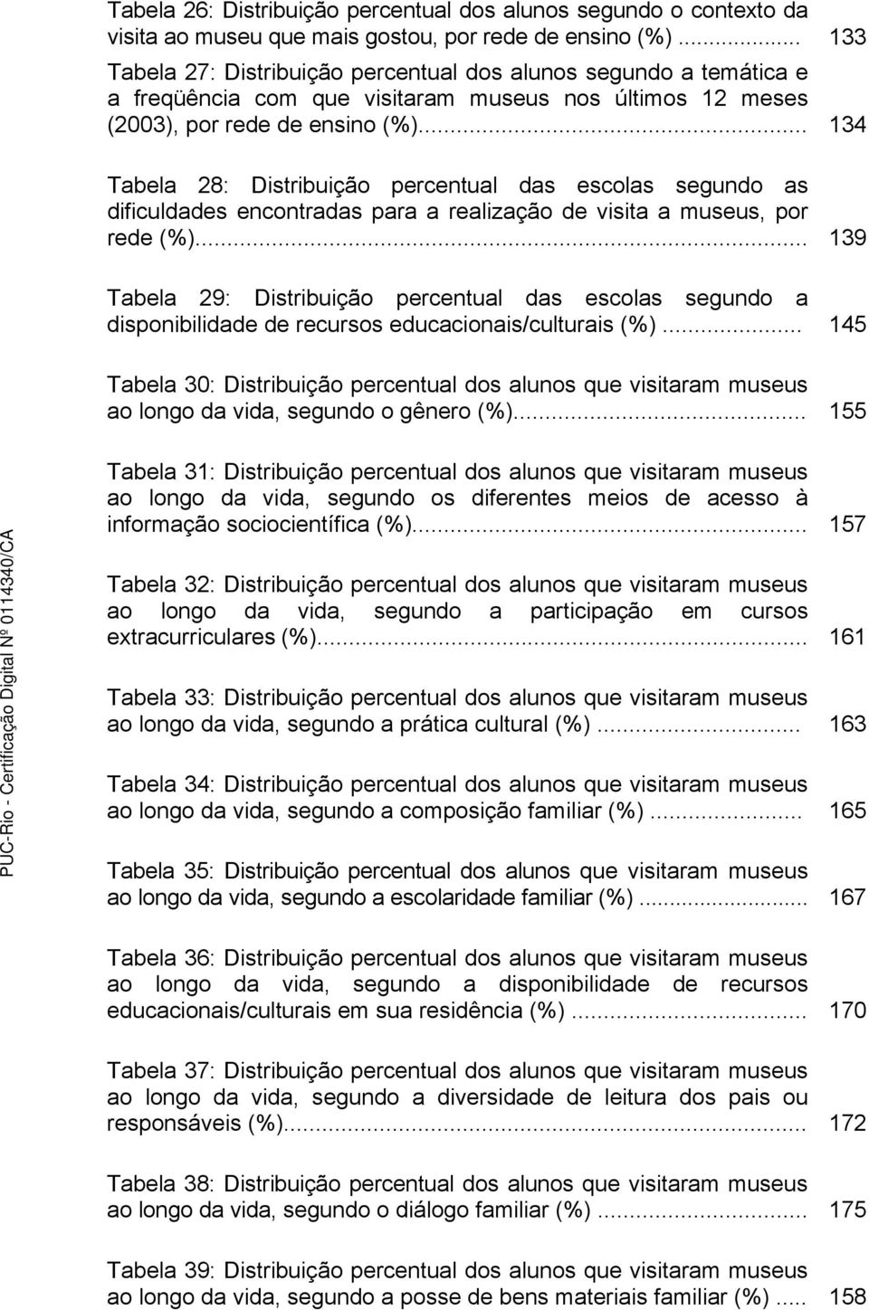 .. 134 Tabela 28: Distribuição percentual das escolas segundo as dificuldades encontradas para a realização de visita a museus, por rede (%).