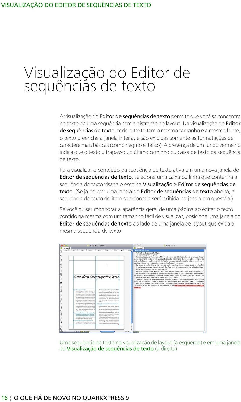 Na visualização do Editor de sequências de texto, todo o texto tem o mesmo tamanho e a mesma fonte, o texto preenche a janela inteira, e são exibidas somente as formatações de caractere mais básicas