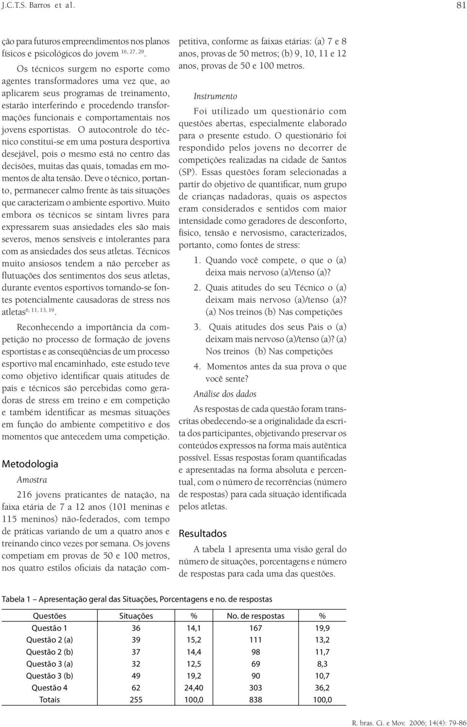 jovens esportistas. O autocontrole do técnico constitui-se em uma postura desportiva desejável, pois o mesmo está no centro das decisões, muitas das quais, tomadas em momentos de alta tensão.