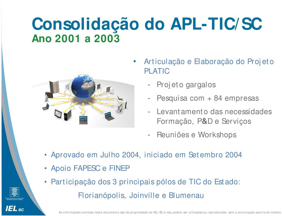 Serviços - Reuniões e Workshops Aprovado em Julho 2004, iniciado em Setembro 2004 Apoio