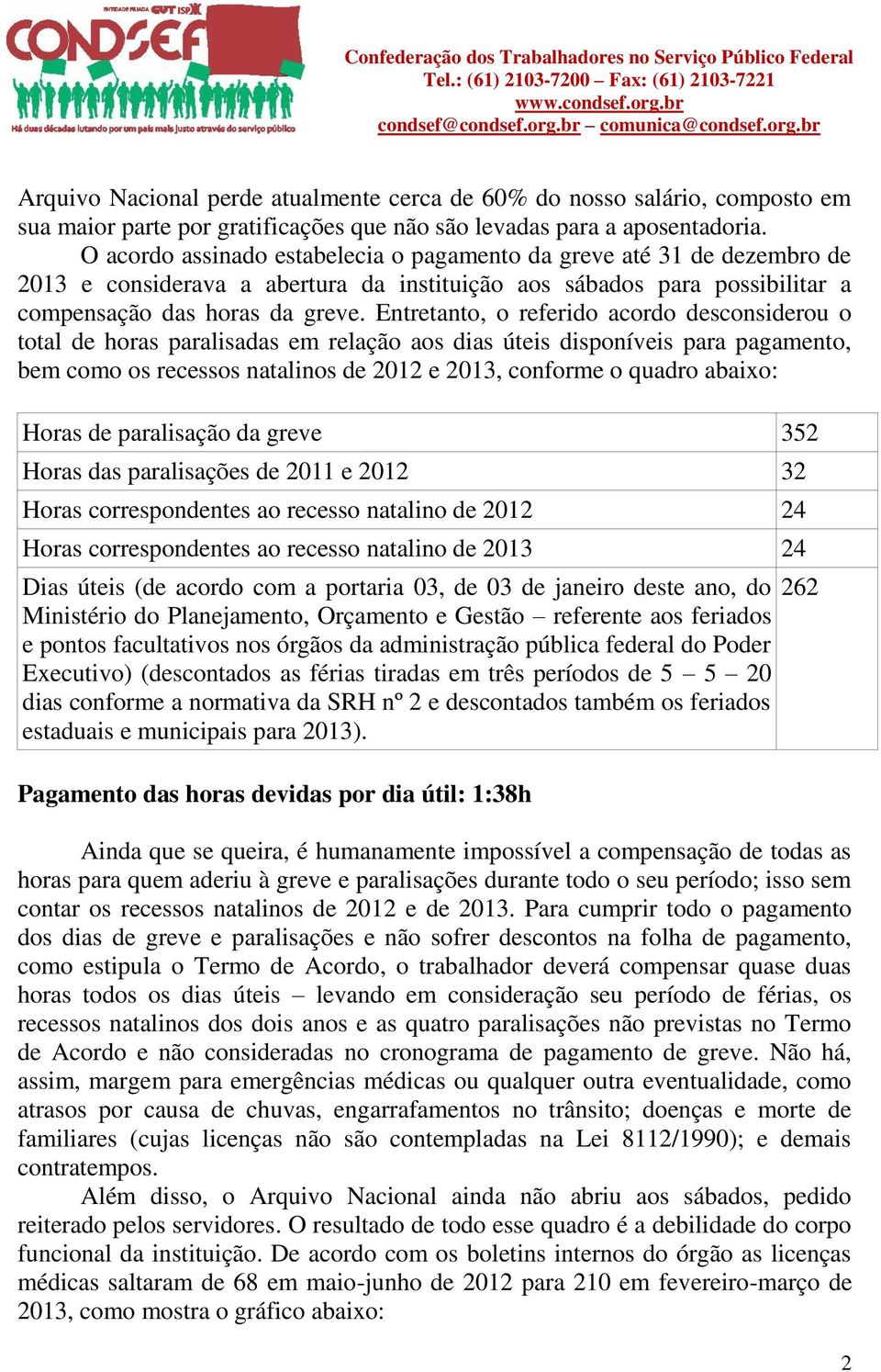 Entretanto, o referido acordo desconsiderou o total de horas paralisadas em relação aos dias úteis disponíveis para pagamento, bem como os recessos natalinos de 2012 e 2013, conforme o quadro abaixo: