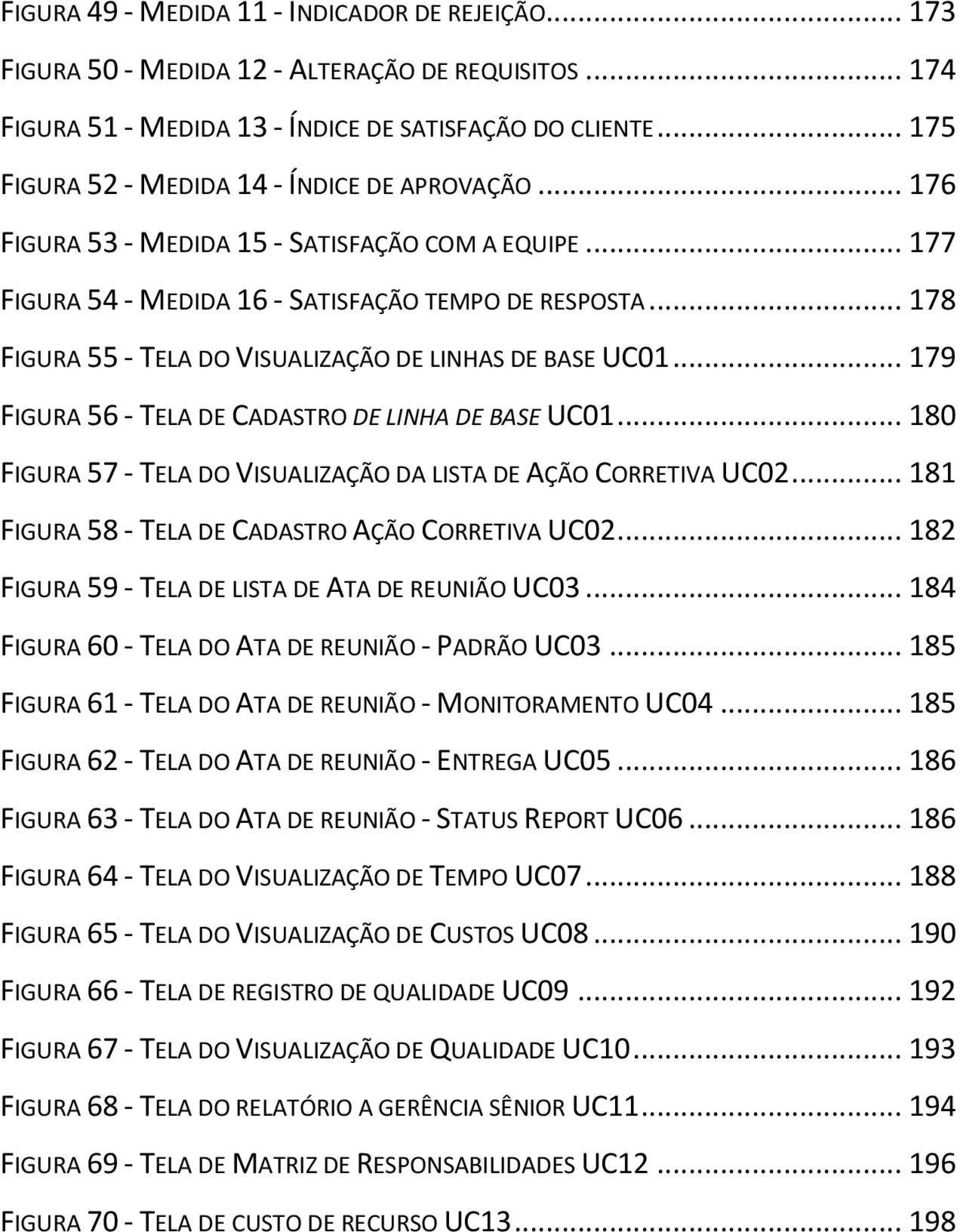 .. 178 FIGURA 55 - TELA DO VISUALIZAÇÃO DE LINHAS DE BASE UC01... 179 FIGURA 56 - TELA DE CADASTRO DE LINHA DE BASE UC01... 180 FIGURA 57 - TELA DO VISUALIZAÇÃO DA LISTA DE AÇÃO CORRETIVA UC02.