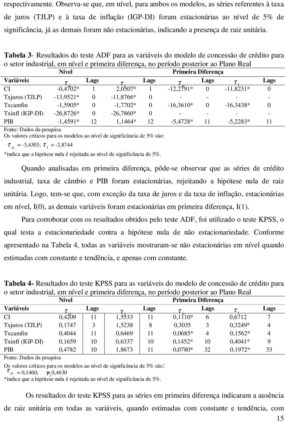 esacionárias, indicando a presença de raiz uniária.