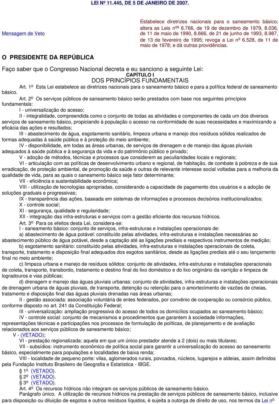 O PRESIDENTE DA REPÚBLICA Faço saber que o Congresso Nacional decreta e eu sanciono a seguinte Lei: CAPÍTULO I DOS PRINCÍPIOS FUNDAMENTAIS Art.