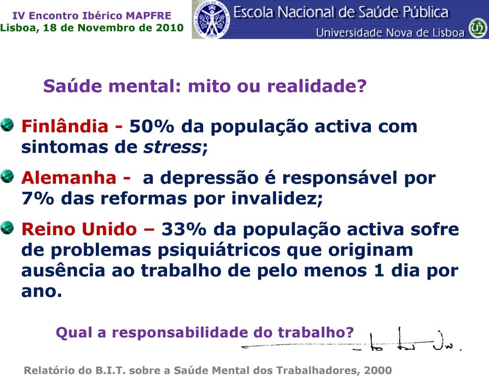 por 7% das reformas por invalidez; Reino Unido 33% da população activa sofre de problemas