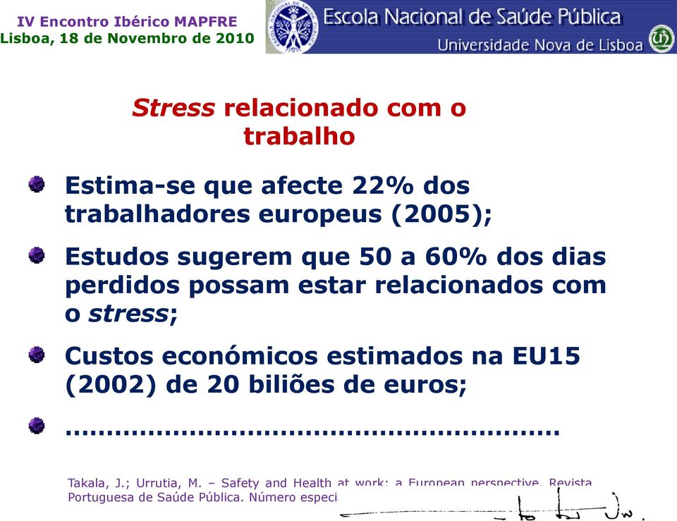 económicos estimados na EU15 (2002) de 20 biliões de euros; Takala, J.; Urrutia, M.