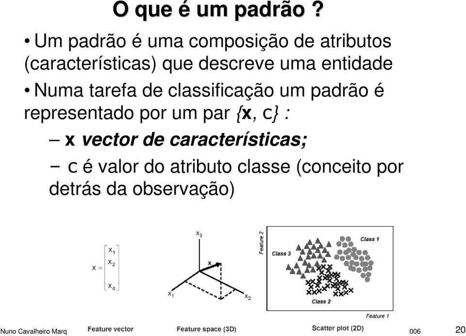 descreve uma entidade Numa tarefa de classificação um padrão é