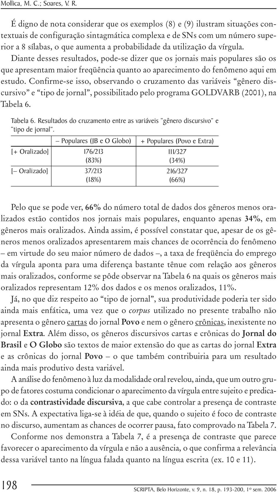 utilização da vírgula. Diante desses resultados, pode-se dizer que os jornais mais populares são os que apresentam maior freqüência quanto ao aparecimento do fenômeno aqui em estudo.