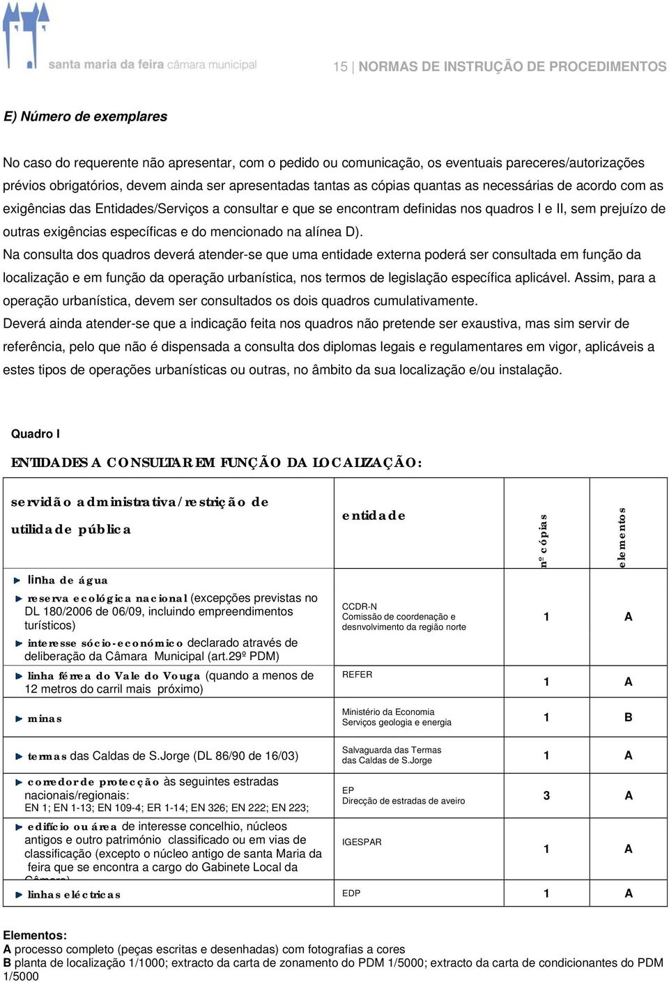 exigências específicas e do mencionado na alínea D).