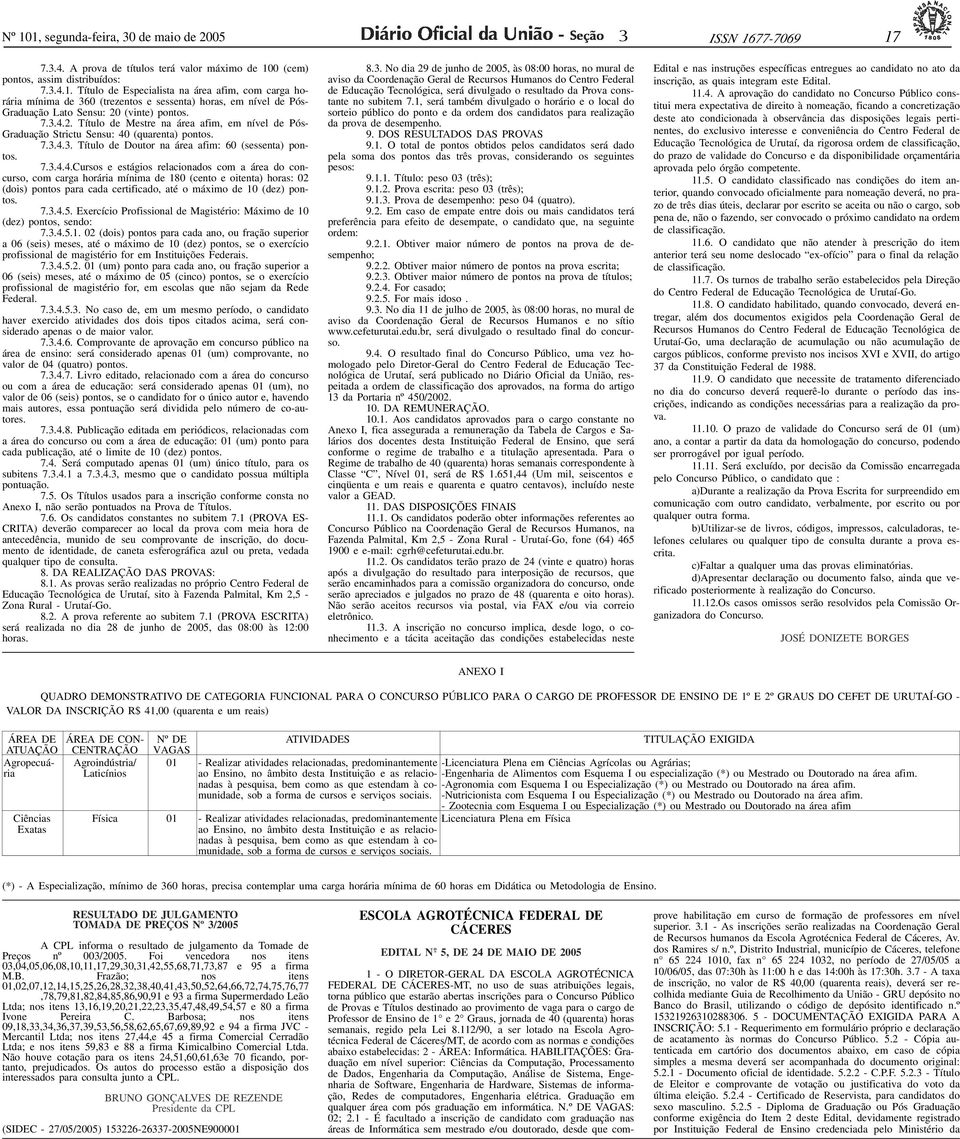 7..4.2. Título de Mestre na área afim, em nível de Pós- Graduação Strictu Sensu: 40 (quarenta) pontos. 7..4.. Título de Doutor na área afim: 60 (sessenta) pontos. 7..4.4.Cursos e estágios relacionados com a área do concurso, com carga horária mínima de 180 (cento e oitenta) horas: 02 (dois) pontos para cada certificado, até o máximo de 10 (dez) pontos.