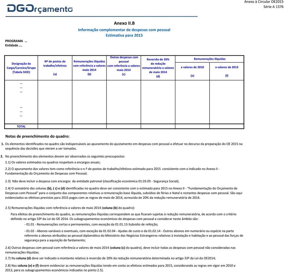 valores maio 2014 (c) Reversão de 20% da redução remuneratória a valores de maio 2014 (d) Remunerações ilíquidas a valores de 2010 a valores de 2013 (e) (f) TOTAL 1.