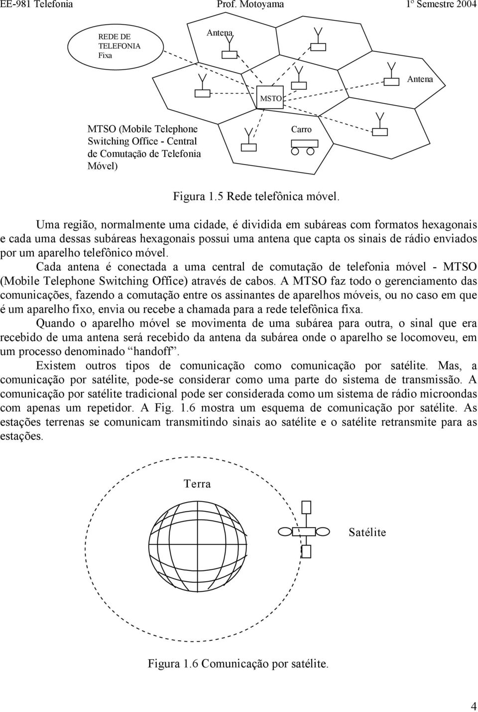 telefônico móvel. Cada antena é conectada a uma central de comutação de telefonia móvel - MTSO (Mobile Telephone Switching Office) através de cabos.