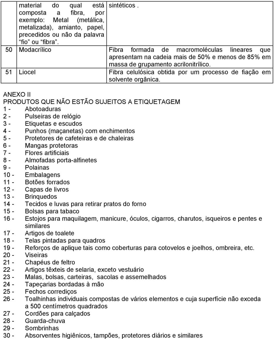 51 Liocel Fibra celulósica obtida por um processo de fiação em solvente orgânica.