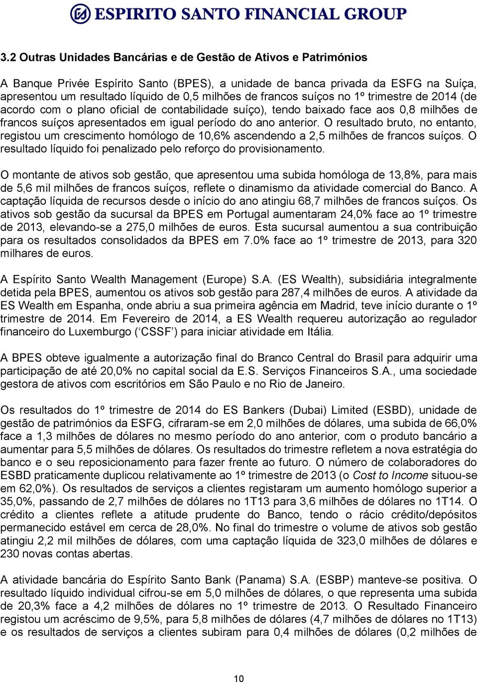 O resultado bruto, no entanto, registou um crescimento homólogo de 10,6% ascendendo a 2,5 milhões de francos suíços. O resultado líquido foi penalizado pelo reforço do provisionamento.