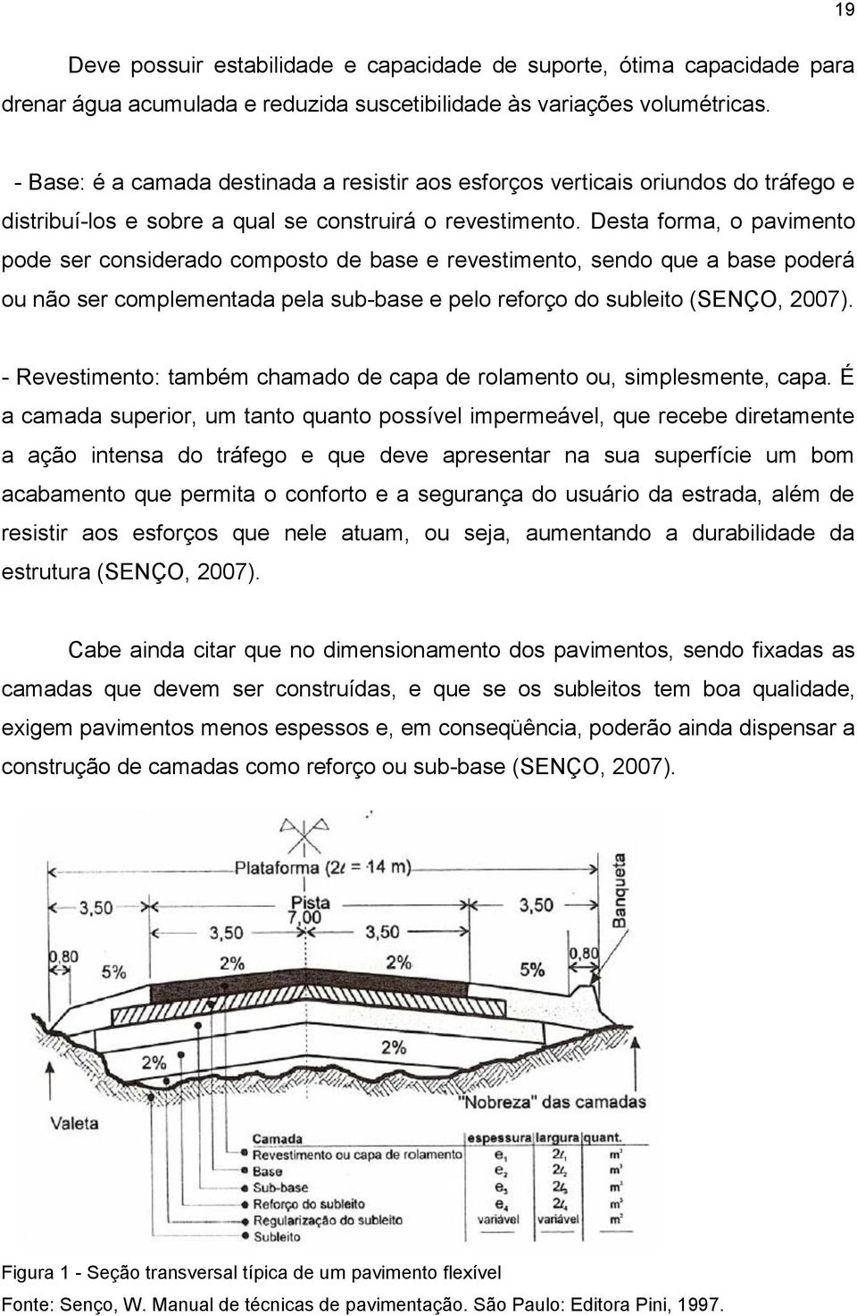 Desta forma, o pavimento pode ser considerado composto de base e revestimento, sendo que a base poderá ou não ser complementada pela sub-base e pelo reforço do subleito (SENÇO, 2007).