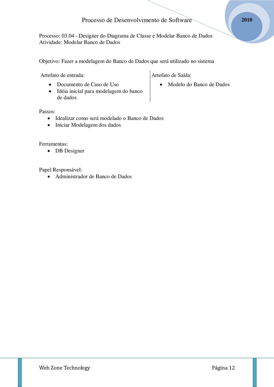 modelagem do Banco de Dados que será utilizado no sistema Documento de Caso de Uso Idéia inicial para