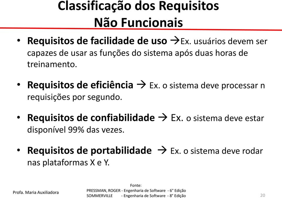 Requisitos de eficiência Ex. o sistema deve processar n requisições por segundo.