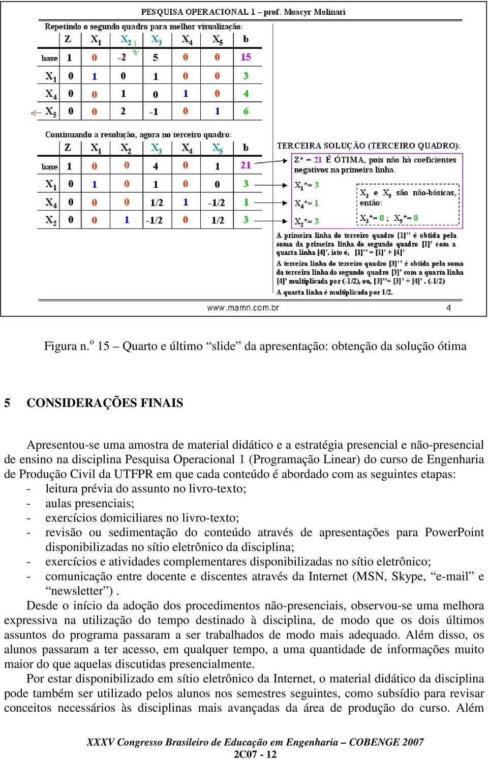 disciplina Pesquisa Operacional 1 (Programação Linear) do curso de Engenharia de Produção Civil da UTFPR em que cada conteúdo é abordado com as seguintes etapas: - leitura prévia do assunto no