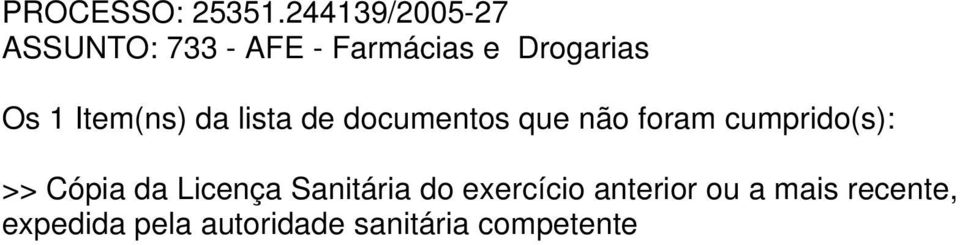 Sanitária do exercício anterior ou a