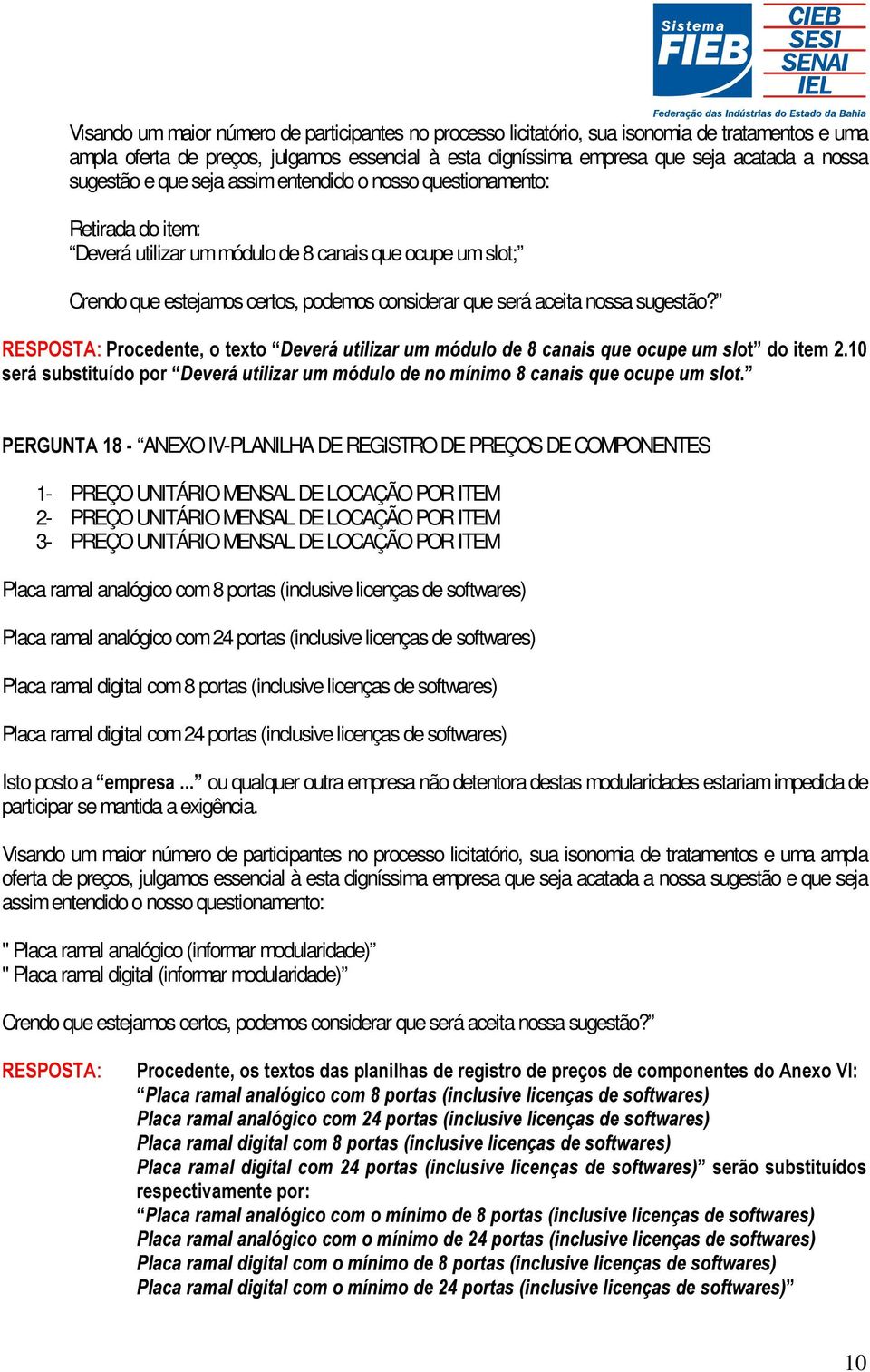 POR ITEM 3- PREÇO UNITÁRIO MENSAL DE LOCAÇÃO POR ITEM Placa ramal analógico com 8 portas (inclusive licenças de softwares) Placa ramal analógico com 24 portas (inclusive licenças de softwares) Placa