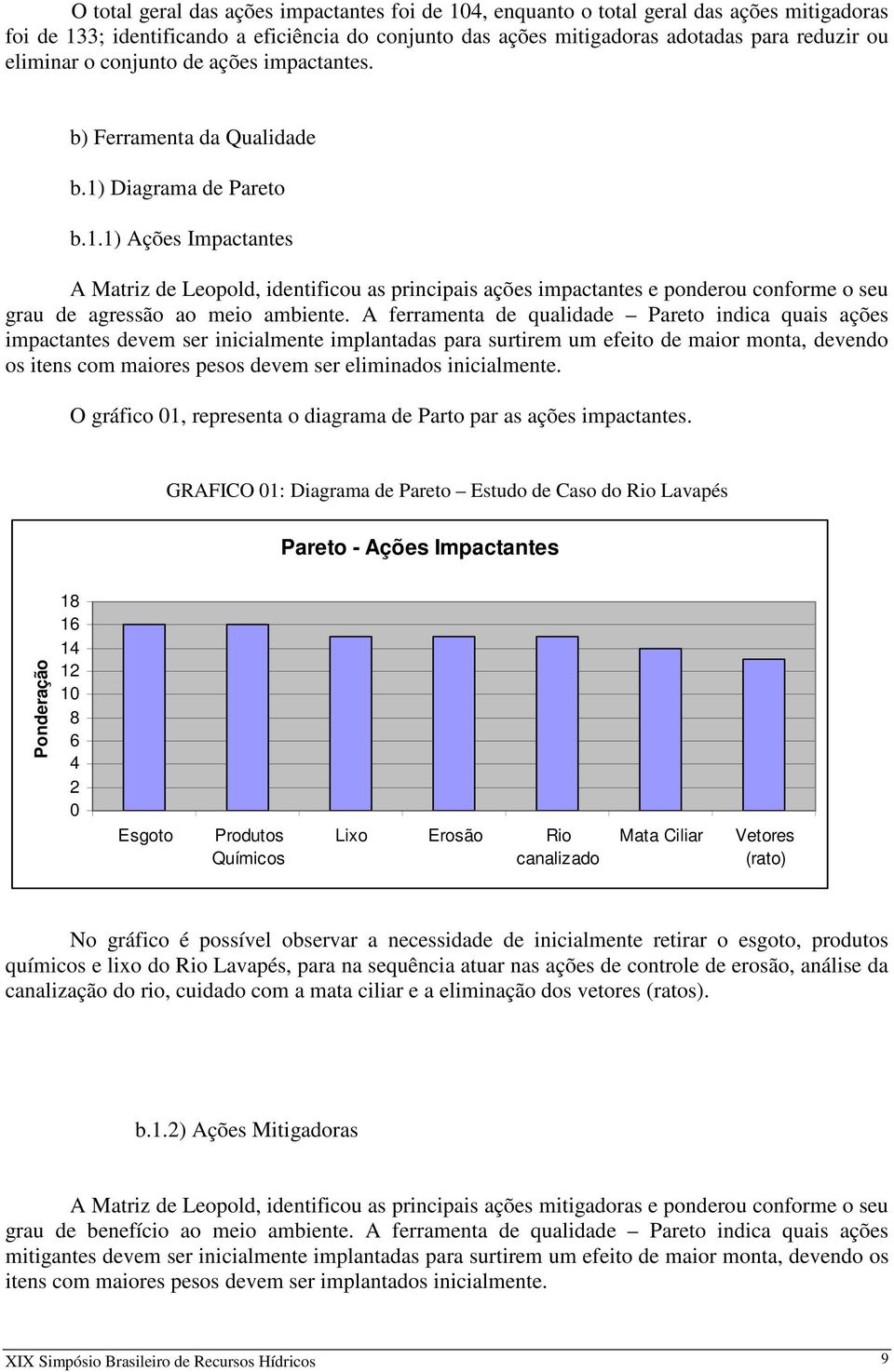 Diagrama de Pareto b.1.1) Ações Impactantes A Matriz de Leopold, identificou as principais ações impactantes e ponderou conforme o seu grau de agressão ao meio ambiente.