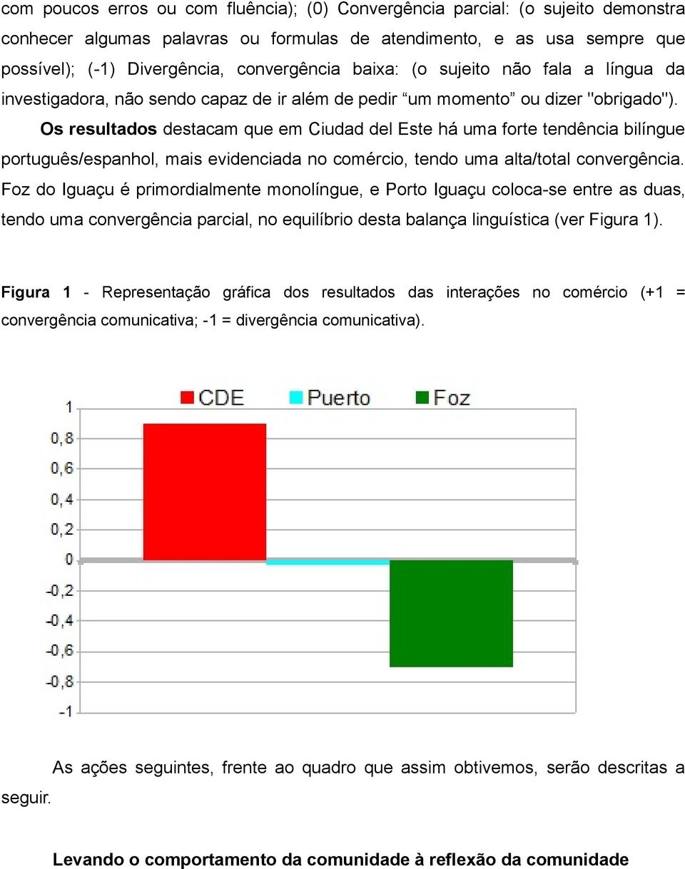 Os resultados destacam que em Ciudad del Este há uma forte tendência bilíngue português/espanhol, mais evidenciada no comércio, tendo uma alta/total convergência.