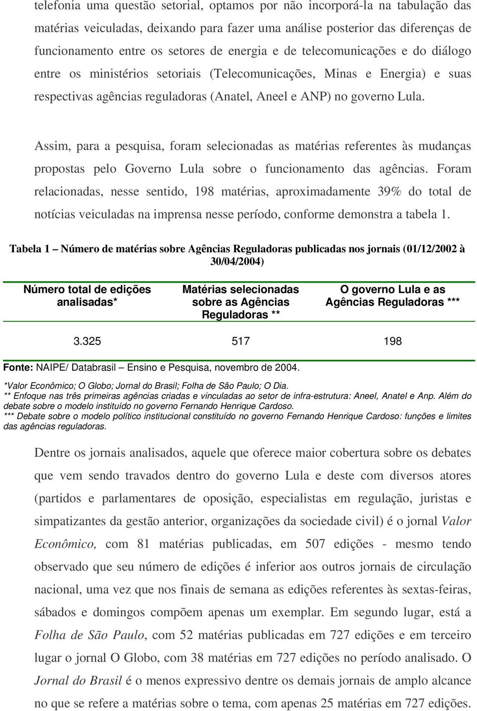 Assim, para a pesquisa, foram selecionadas as matérias referentes às mudanças propostas pelo Governo Lula sobre o funcionamento das agências.