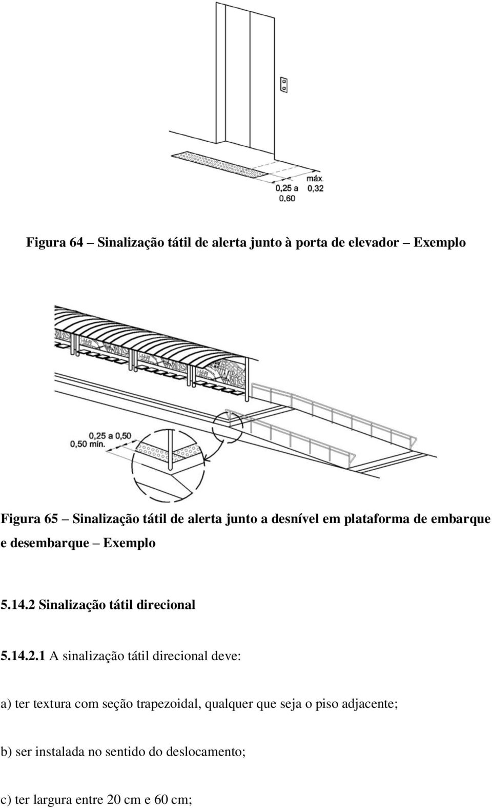 2 Sinalização tátil direcional 5.14.2.1 A sinalização tátil direcional deve: a) ter textura com seção