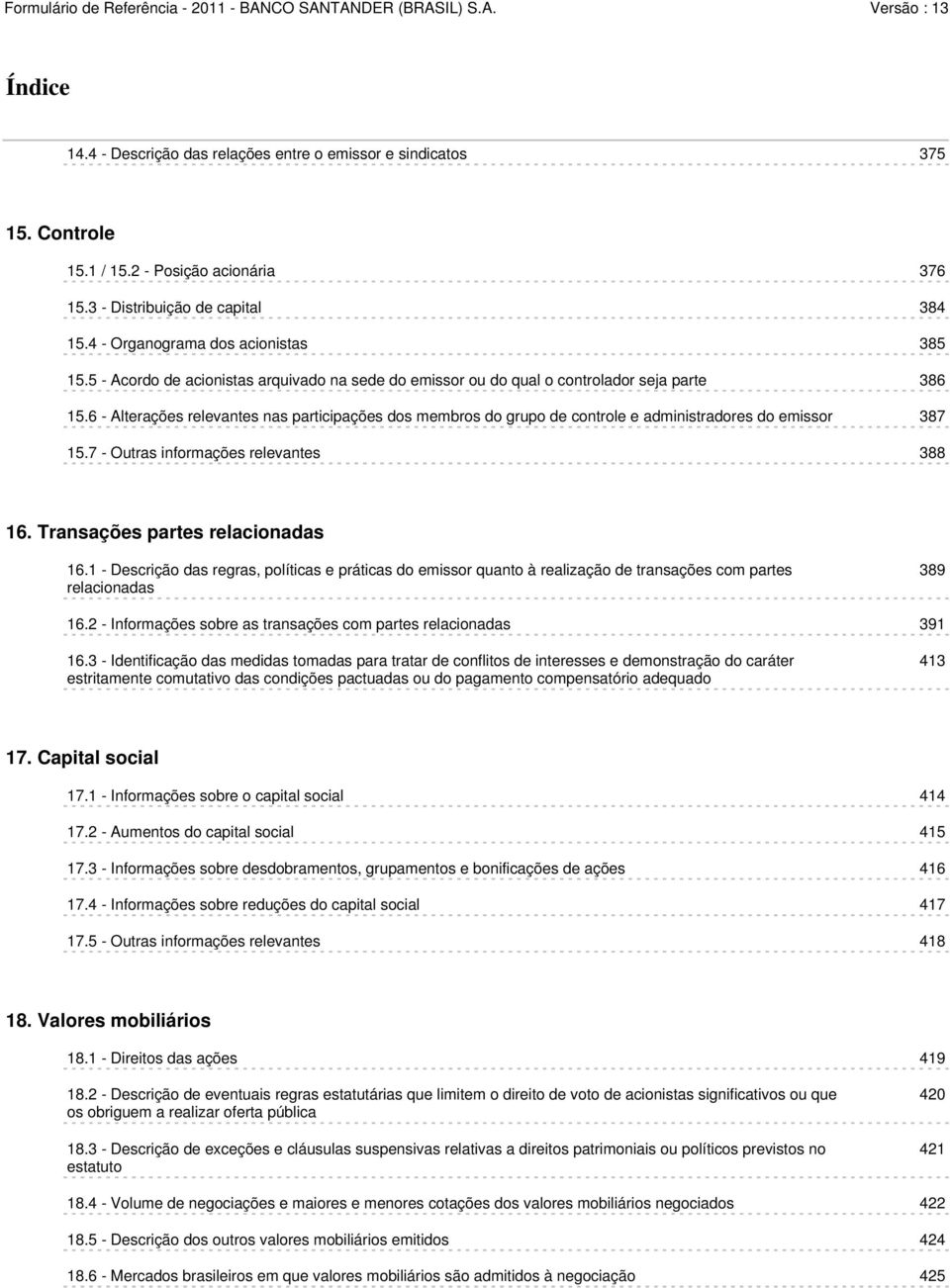 6 - Alterações relevantes nas participações dos membros do grupo de controle e administradores do emissor 387 15.7 - Outras informações relevantes 388 16. Transações partes relacionadas 16.