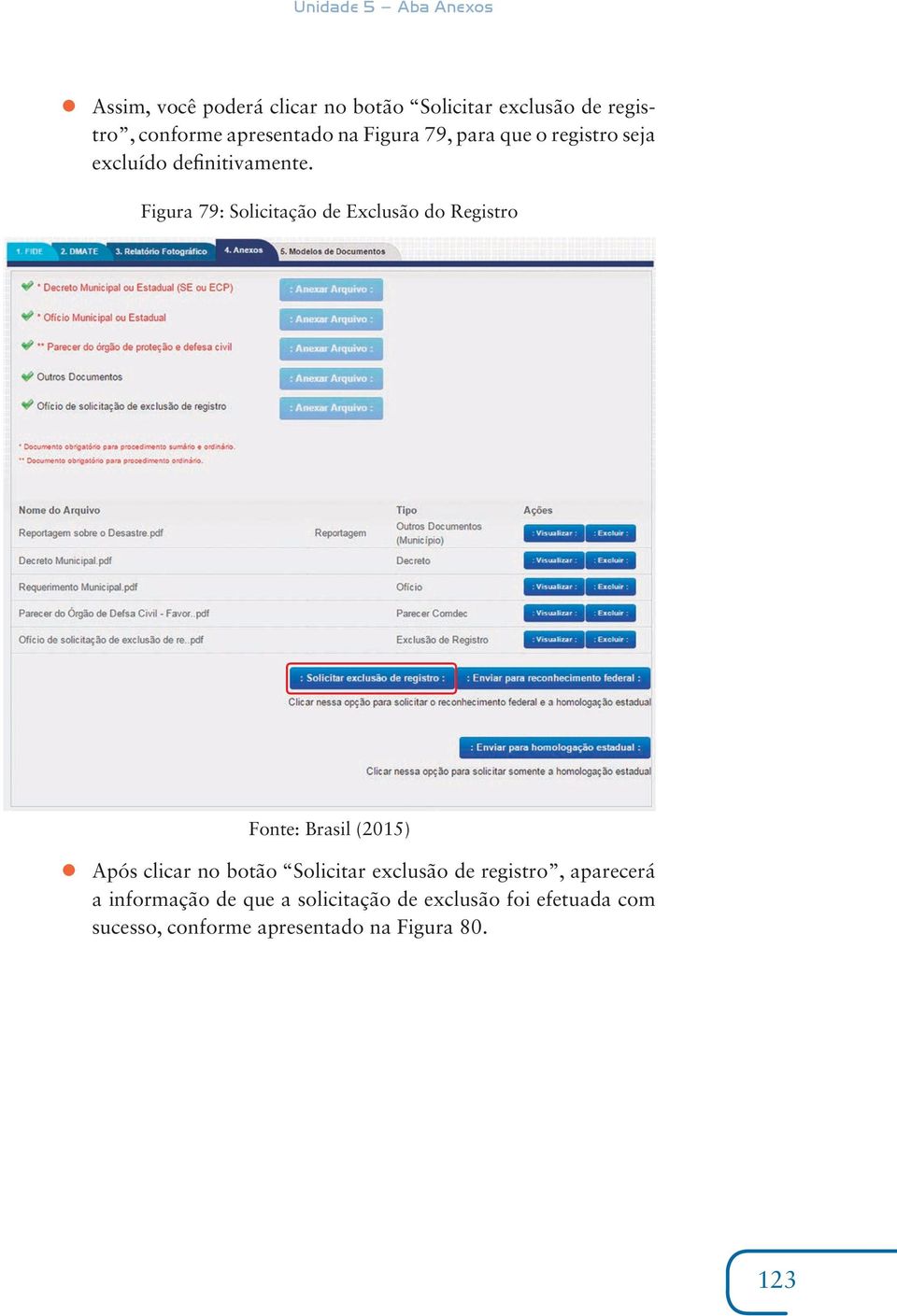 Figura 79: Solicitação de Exclusão do Registro Após clicar no botão Solicitar exclusão de